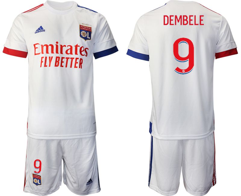 Men 2020-2021 club Lyon home #9 white Soccer Jerseys